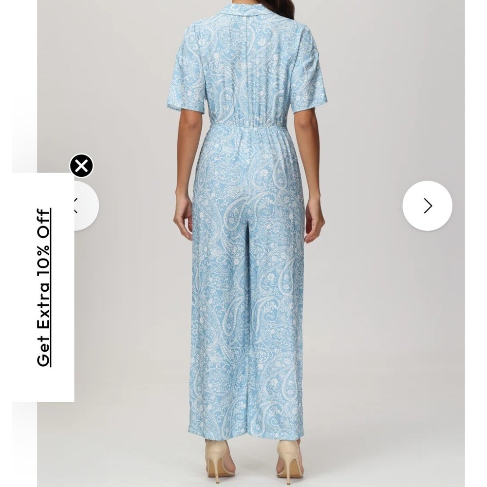 89th + MADISON Jumpsuit Womens M Blue Excellent Paisley Wide Leg‎ Short Sleeve
